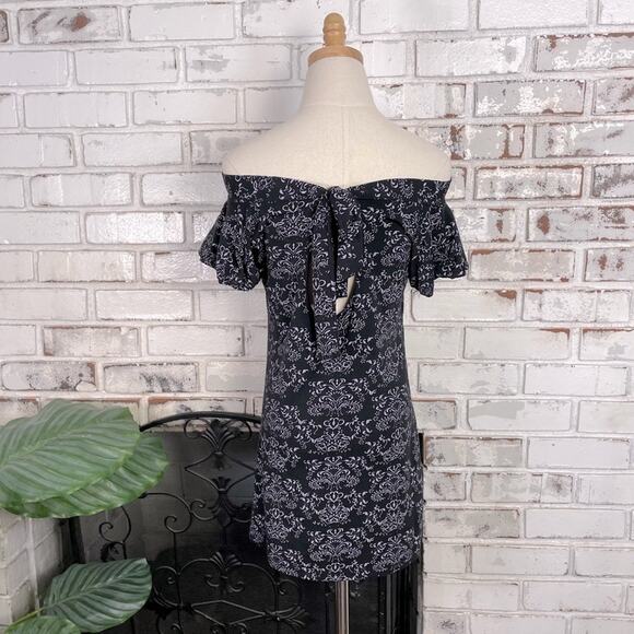 Guess Jeans Navy Floral Off Shoulder Tie Back Short Sleeve Mini Dress L - Picture 8 of 10